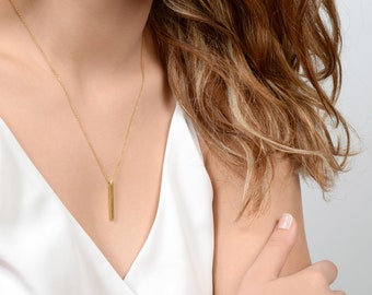 Vertical Bar Necklace - 18K Gold Plated, 925 Silver, Simple Bar Pendant, Layering Necklace, Minimalist Necklace, Minimal Chic Necklace