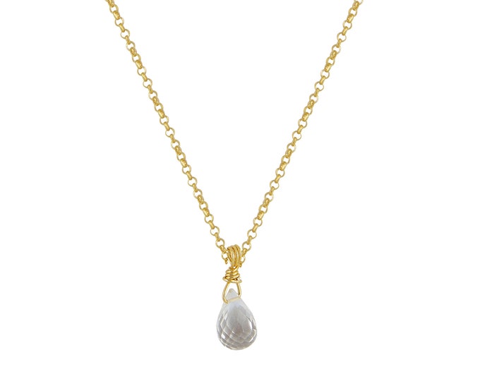 White Quartz Drop Necklace - 18K Gold Plated