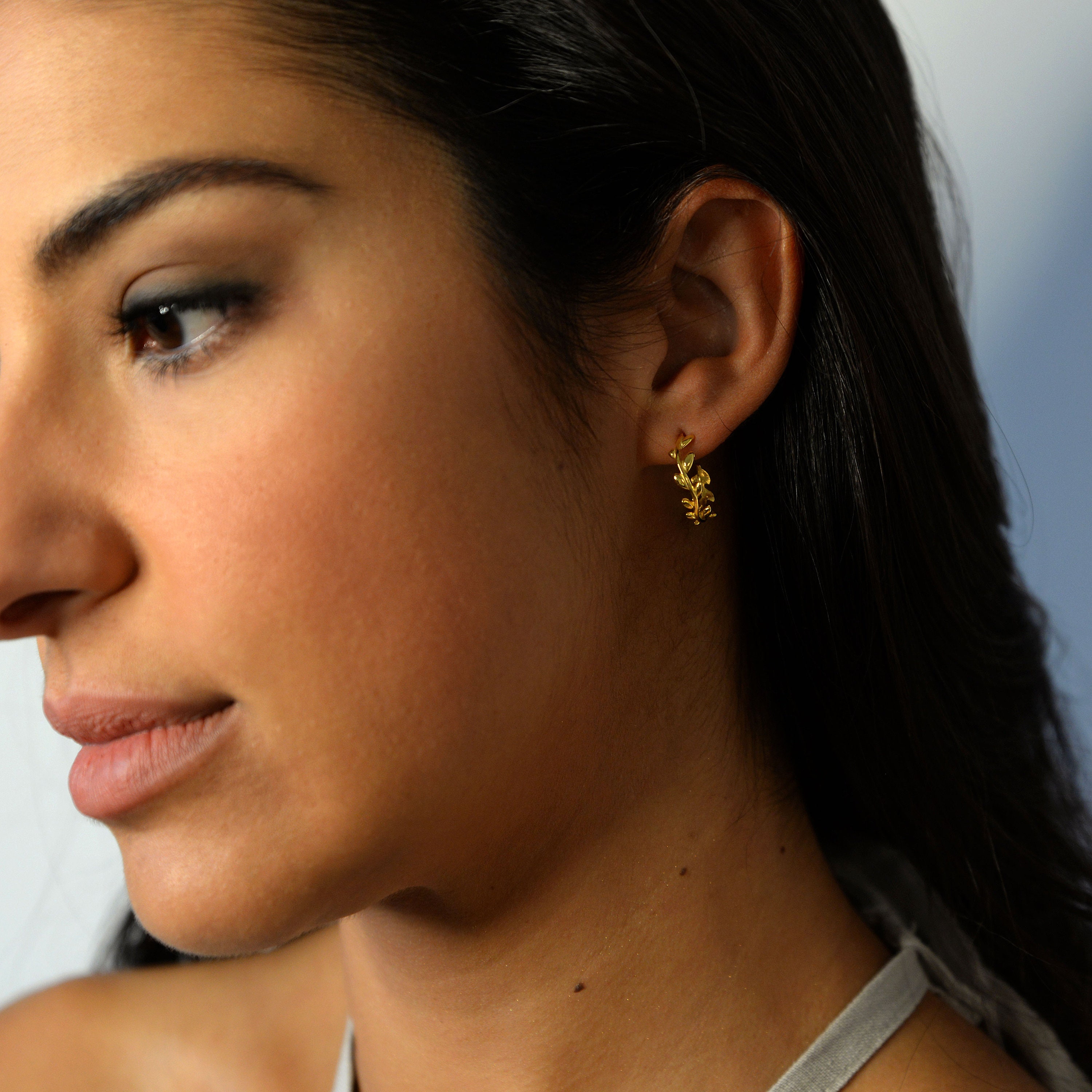 Olive Leaves Hoop Earrings - 18K Gold Plated
