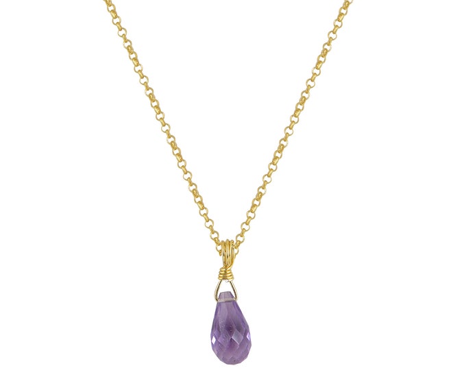 Amethyst Drop Necklace - 18K Gold Plated