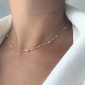 Pearls Necklace 18K Gold Plated, 925 Silver, June Birthstone, Delicate Choker Bead Necklace, Minimalist Necklace, Minimal Chic Jewelry image 5