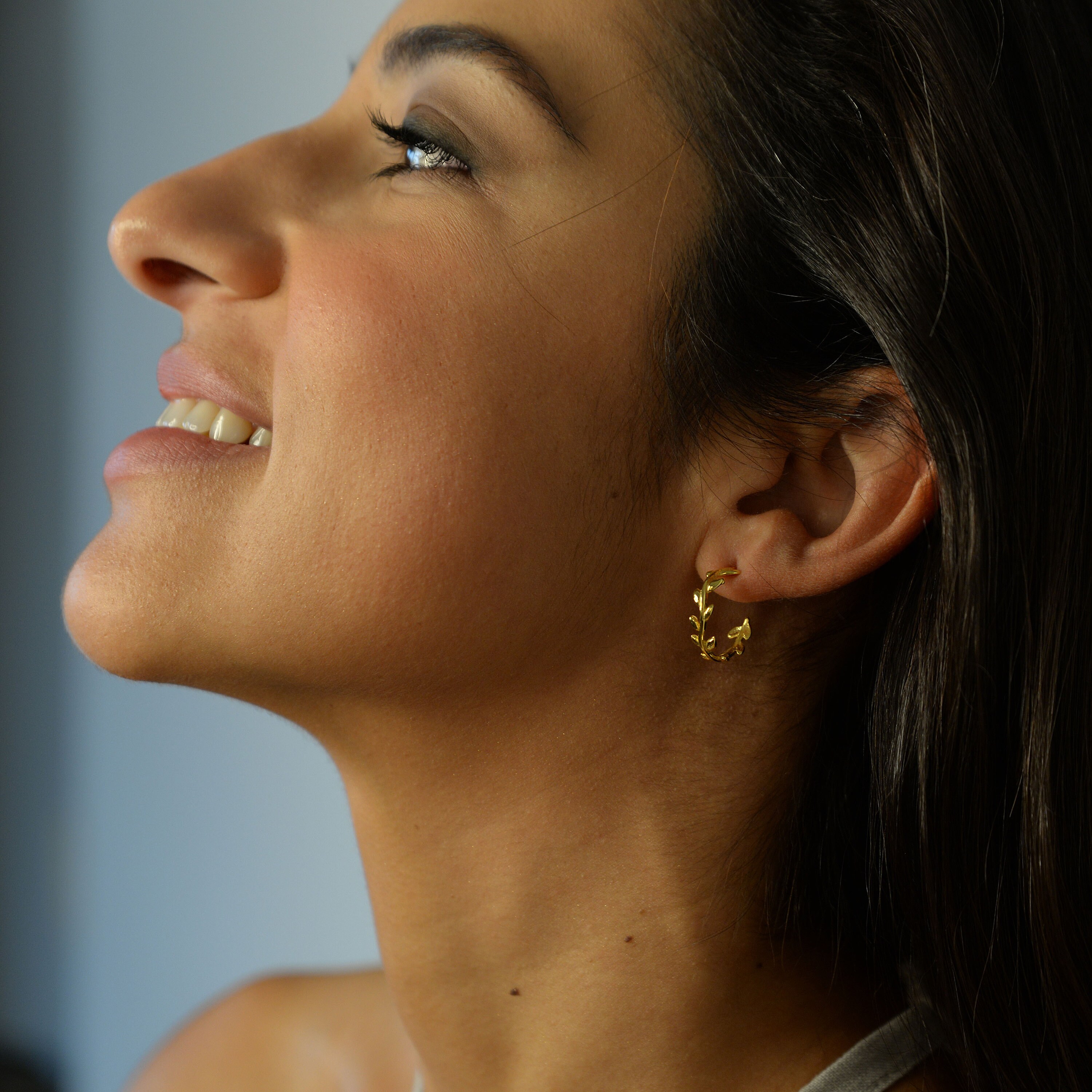 Olive Leaves Hoop Earrings - 18K Gold Plated