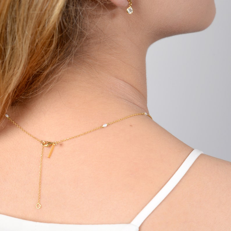 Pearls Necklace 18K Gold Plated, 925 Silver, June Birthstone, Delicate Choker Bead Necklace, Minimalist Necklace, Minimal Chic Jewelry image 9