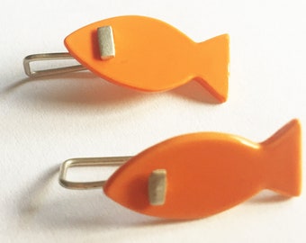 Silver Fish Drop Earrings: Cellulose Acetate - Fun Colors