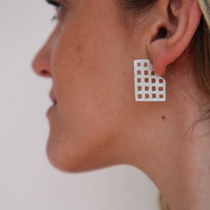 ALHAMBRA I Handmade silver dangling square stud earrings