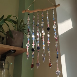 Beaded Crystal Suncatcher: Boho Window Hanging with Vintage Beads