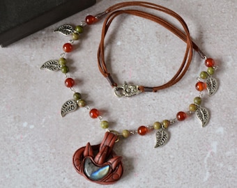 Amulet of Dibella, Fantasy RPG Cosplay Necklace Polymer clay Labradorite Moon