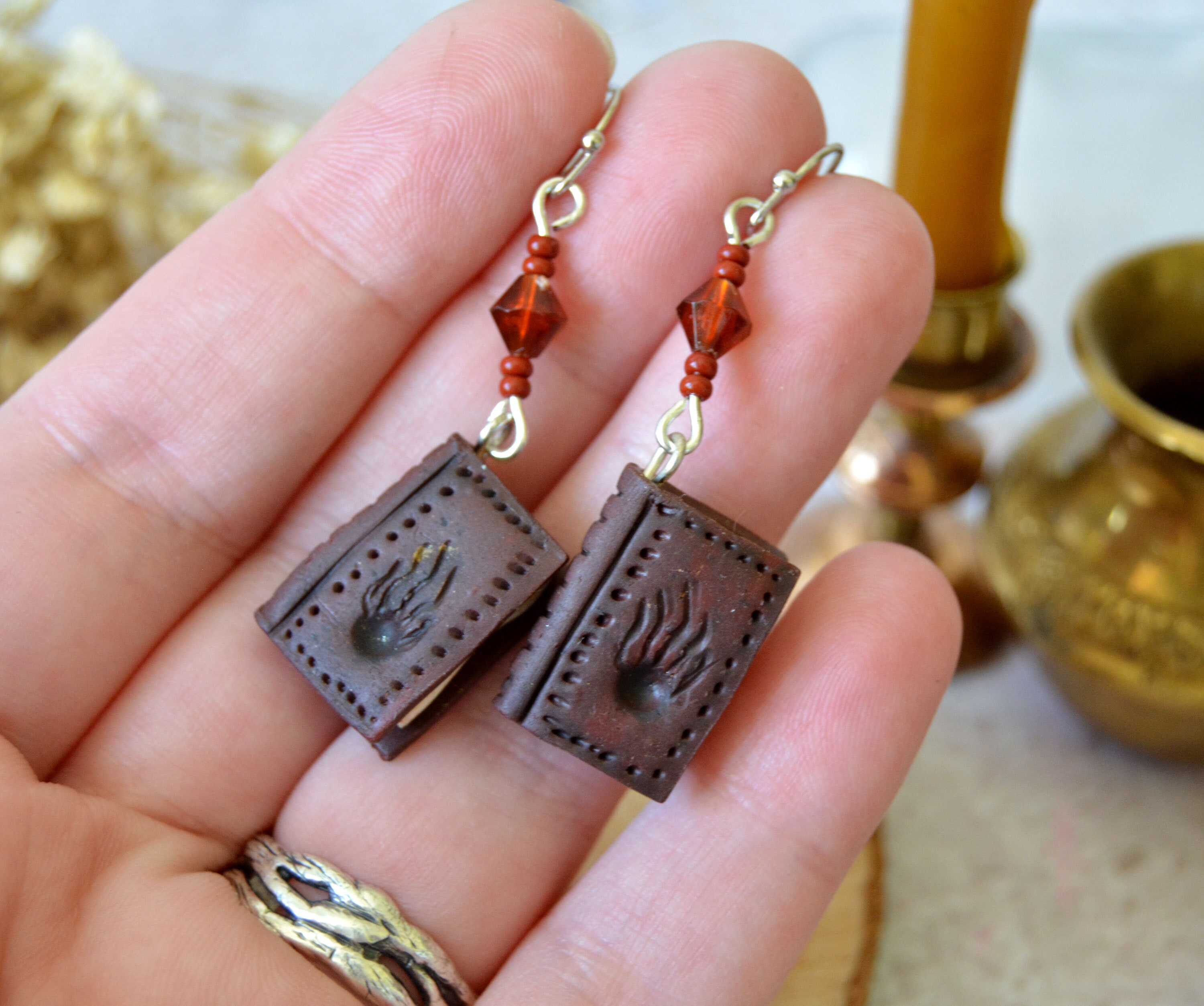 Skyrim magic spell book earrings School of Destruction TES Etsy
