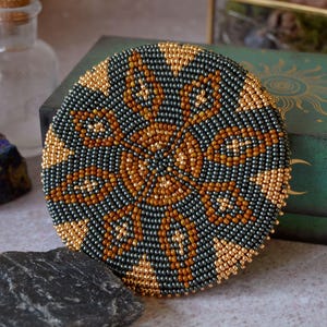 Beaded Medallion: Brown Gold Seed Bead Barrette, Brooch, or Clip
