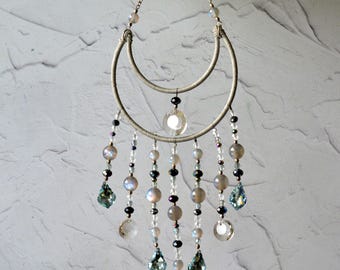 Attrape-soleil lune bohème : fenêtre en cristal suspendue 30 cm, décor céleste de sorcellerie