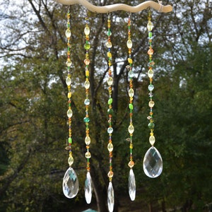 Woodland beaded crystal suncatcher, Handmade Rainbow Light Catcher, Garden Decor