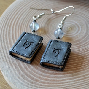 Skyrim magic spell book earrings, Spell tome charm earrings, Elder Scrolls jewelry, Skyrim books