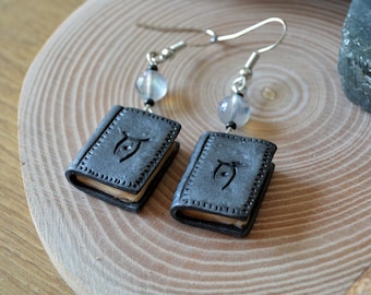 Skyrim magic spell book earrings, Spell tome charm earrings, Elder Scrolls jewelry, Skyrim books
