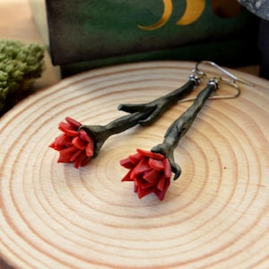 Sanguine Rose Earrings: Skyrim Inspired Polymer Clay Jewelry