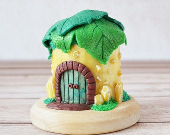 Woodland fairy house, Fantasy crystal house, Polymer clay faux gemstone, Fairy garden