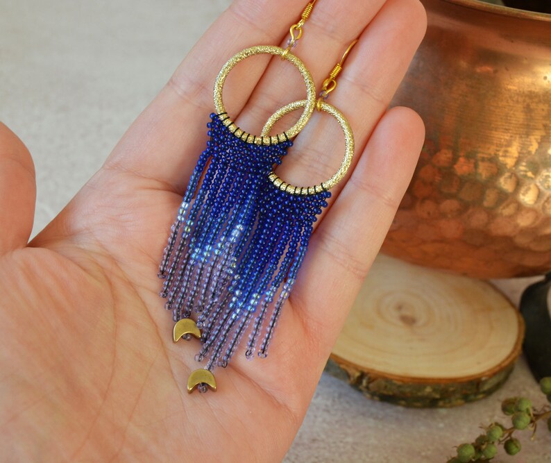 Blue ombre earrings Long beaded earrings Night sky earrings Etsy