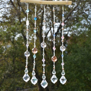 Boho beaded crystal suncatcher, Light catcher mobile, Winter crystal mini curtain, Window hanging