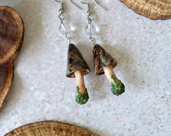 Lava mushroom earrings, Polymer clay miniature fungi earrings, Woodland earrings, Forest jewelry, Botanical gift