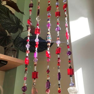 Red Purple Crystal Suncatcher: Beaded Halloween Fall Decor