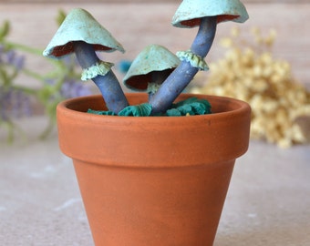 Polymer clay mushrooms in pot, Glowing mushrooms, Alchemy ingredients, Gamer gift