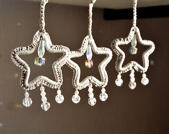 Crochet Star Suncatcher Set: Glass Bead Christmas Ornaments