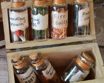Skyrim Alchemy ingredients set of 7 in small box, Alchemy lab, RPG miniature props, Gamer gift