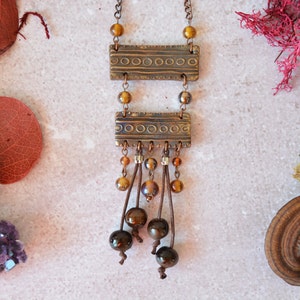 Chunky pendant necklace, Polymer clay jewelry, Ornate pendant with ceramic beads