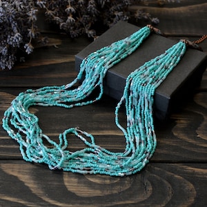 Handmade Turquoise Seed Bead Necklace: Multi-Strand Southwestern Style