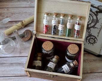 Large chest of Skyrim alchemy ingredients - set of 10, Alchemy lab, RPG miniature props, Gamer gift, Box of oddities