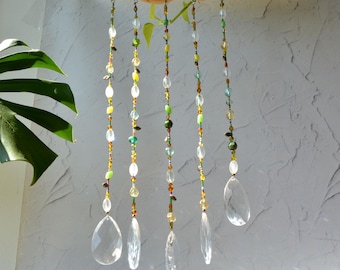 Atrapasueños de cristal con cuentas de bosque, atrapasueños de arcoíris hecho a mano, decoración de jardín