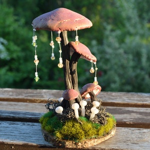 Fantasy whimsical mushroom tree, Fairy forest miniature, Polymer clay mushroom, Magical fungi figurine