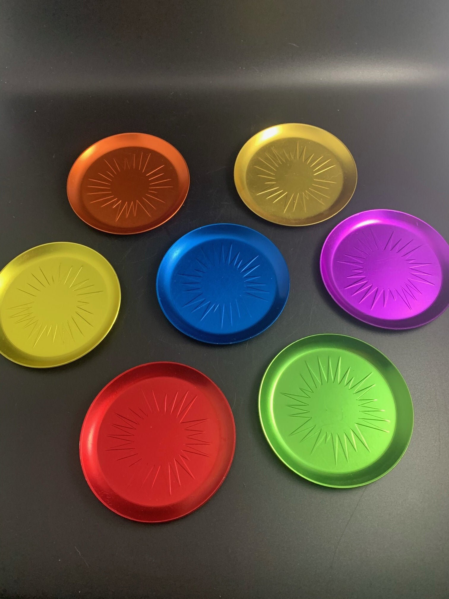 7 Vintage Aluminum Drink Coasters Assorted Colors Etsy