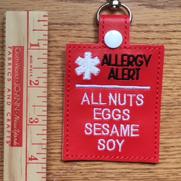 Large Allergy Alert Bag Tag with up to 4 lines of custom text By Sara Sews Stuff