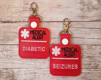 Diabetic Seizures Asthma Medical Alert Bag Tag Lunch Box Bookbag Laptop Bag Zipper Pull Key Chain Snap Tab by Sara Sews Stuff