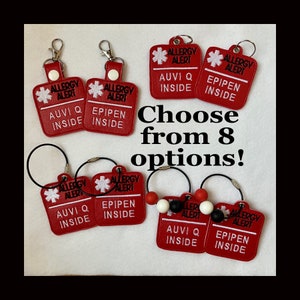 Epipen Inside Allergy Alert Bag Tag Lunch Box Bookbag Key Chain Snap Tab by Sara Sews Stuff
