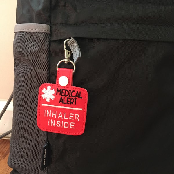 Inhaler Inside Medical Alert Bag Tag Lunch Box Bookbag Key Chain Snap Tab by Sara Sews Stuff
