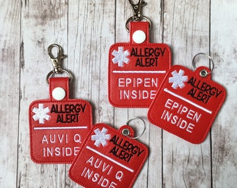 Epipen Inside Allergy Alert Bag Tag Lunch Box Bookbag Key Chain Snap Tab by Sara Sews Stuff