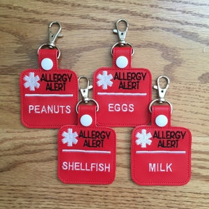 Peanut Tree Nuts Milk Dairy Egg Shellfish Soy Gluten Bee Custom Food Allergy Alert Bag Tag Lunch Box Bookbag Key Chain by Sara Sews Stuff