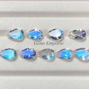 Blue Moonstone 6x4 mm Faceted Pear, Rainbow Moonstone, Fine Quality Moonstone, Price per piece.