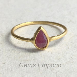 Ruby Ring, Gold Vermeil Ring, July Birthstone, Hammered Texture, Handmade Ring, Bridal Gift, Silver Minimalist Ring, Ruby Stack Ring