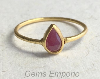 Ruby Ring, Gold Vermeil Ring, July Birthstone, Hammered Texture, Handmade Ring, Bridal Gift, Silver Minimalist Ring, Ruby Stack Ring