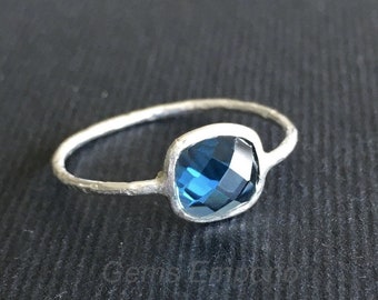 London Blue Topaz Ring I December Birthstone I Ring For Her I Handmade Ring I Hammered Finish I Silver Ring I Birthday Gift I Gemstone Ring