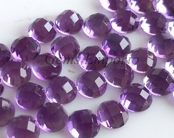 Amethyst Checker Cut Round Cabochons, Size 5 mm, Amethyst Faceted Cabs, February Birthstone, Priced by Lot.