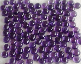 Natural Amethyst Round Cabochons, Size 3 mm, 3.5 mm. Dark Purple. African Origin. Good Color and Luster. Lot of 10 Pieces.