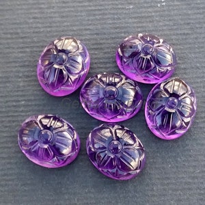 Natural African Amethyst, 10x8 mm Flower Carved Oval Cabochons, Carved Amethyst, Dark Purple Color, Good Quality. Price per piece.