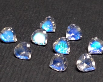 Blue Moonstone 4 MM, 5 MM Faceted Hearts, Excellent Quality Rainbow Moonstone, Price Per Piece.