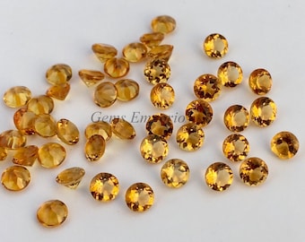 Natural Citrine Gemstone, 3 MM Faceted Round, Dark Yellow Color, Fine Quality. Sold by lot.