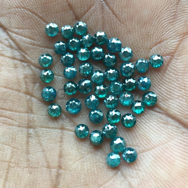 Blauer Diamant Rosenschliff, Größe 2 mm, 2.5 mm, 3 mm Rund. Ausgefallene Farbe facettierter Diamant, Preis pro Stück.