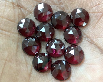 Natural Garnet, Rose cut Cabochons, Size 7 mm,  Faceted Round Cabs, Good Quality. Price per piece.