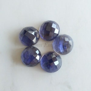 Natural Iolite 7 MM, 8 MM Round Checker Cut Cabochons, Faceted Iolite Cabs, Dark Blue Color. Price per piece